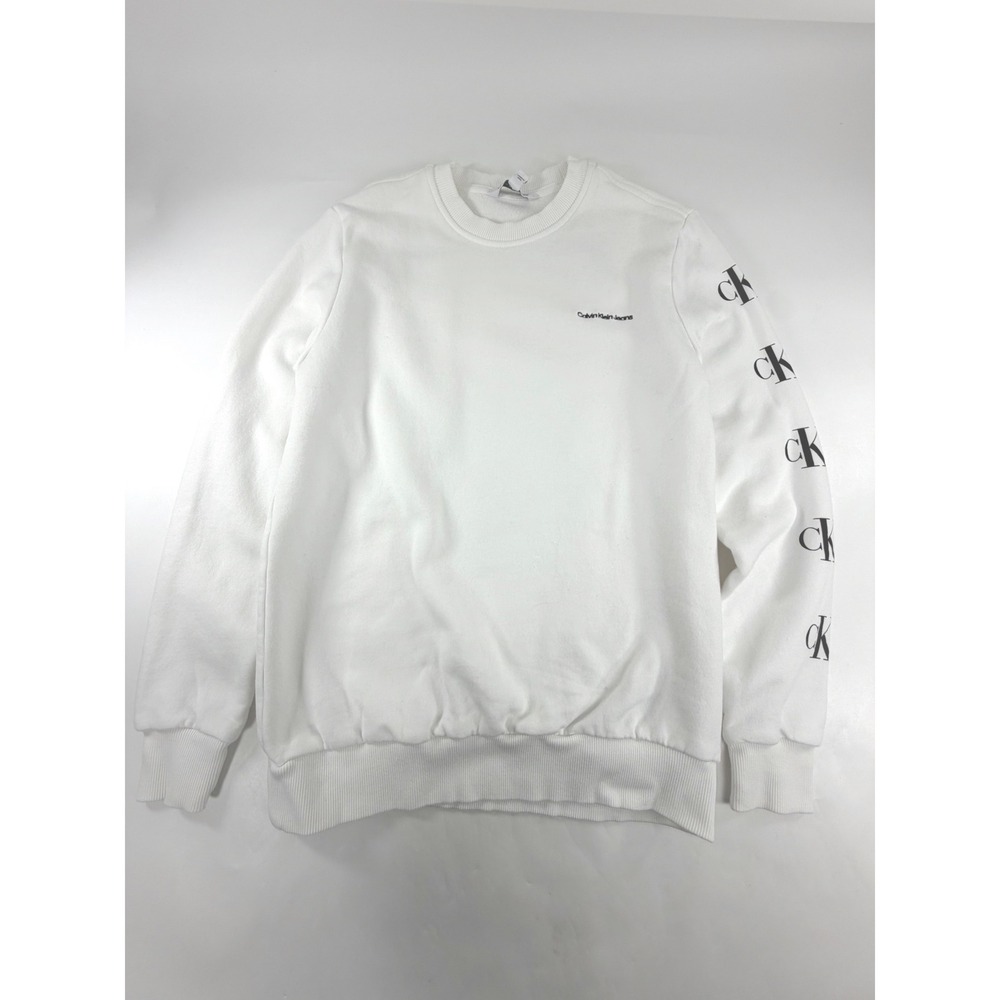 Calvin Klein Jeans Womens White Logo Crewneck Sweatshirt Medium CK Sleeve Print